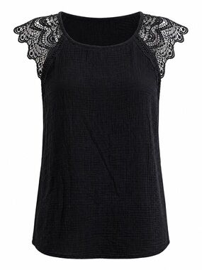 Charlie Paige Black Lace Shoulder Top NWT Large